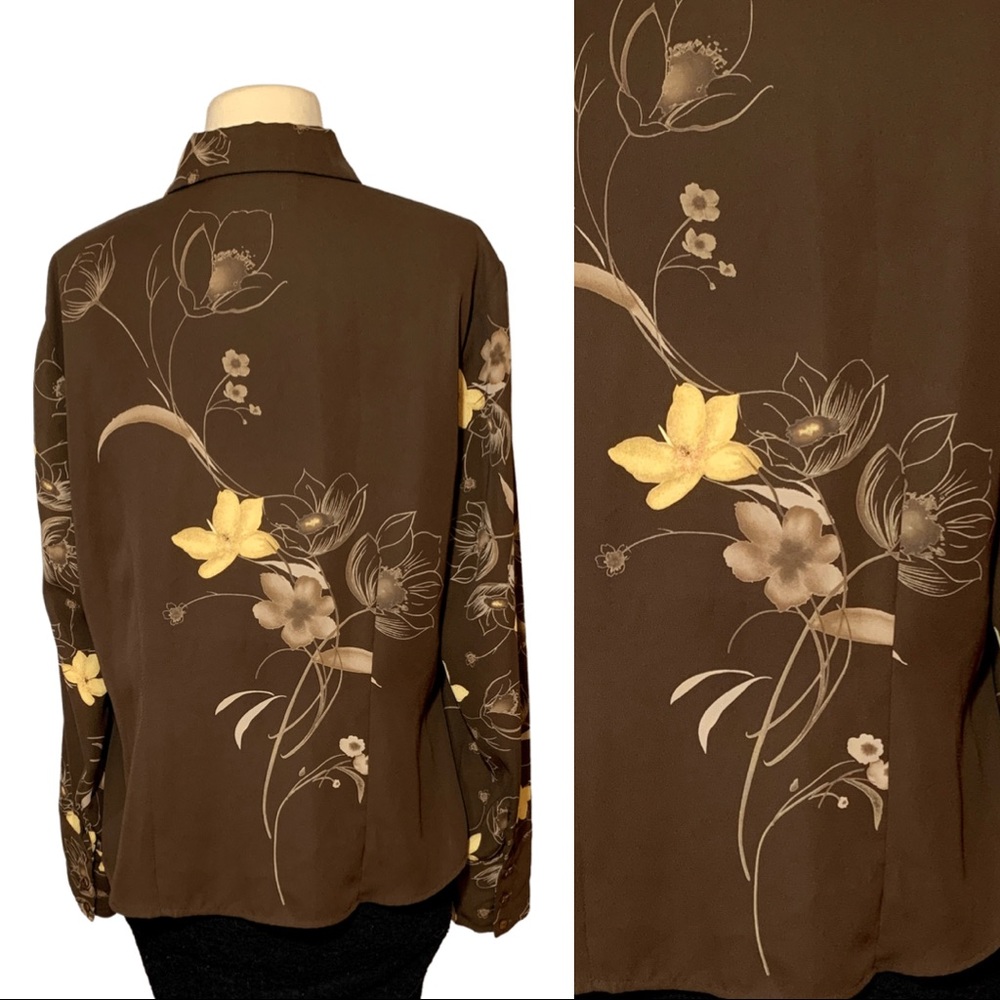 Vintage 1970's Brown Floral Blouse - Picture 2 of 12